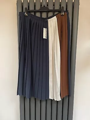 £39.99 • Buy Bnwt New Jaeger Navy Blue Brown White Pleated Amazing Quality Skirt Size 20