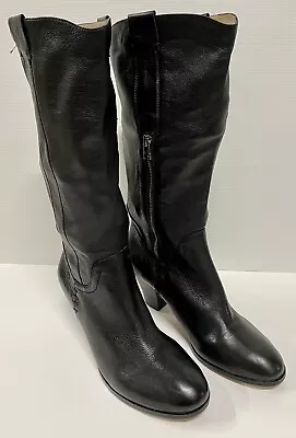 Genuine Black Calf Length Leather Heeled Boots Size • $160