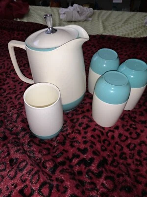 $26.50 • Buy VTG Mid Century Pitcher Vacron Vacuum Server Bopp-Decker White Aqua Blue 4 Cups