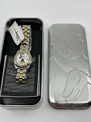 $74.99 • Buy Disney Store Womens Fossil Watch Mickey Mouse Silver/gold Tone Band New In Tin