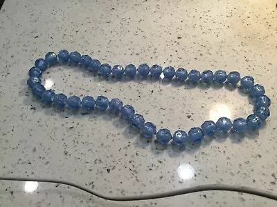 Vintage 1950s Retro Translucent Faceted Blue 23” POP Beads Necklace 1” Beads • $21.95