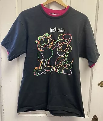 Vintage Velva Sheen 1978 Garfield Indiana Black Neon T-shirt Size Large • $19.95