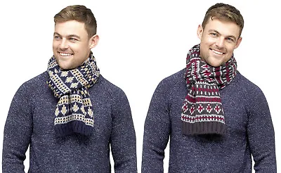 Mens Luxury Fairisle Cable Knit Woven Scarf Neck Warmer Winter Accessories Gents • £5.95