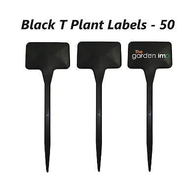 50 Black Plant Labels T Type 6 Inch Plastic Markers Pot Tee ID Name Tags 15cm • £7.29