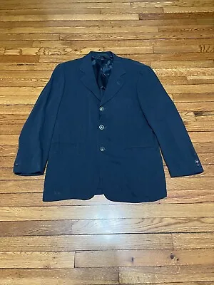 Vintage Gianni Versace Men's 44R Blue Suit Jacket 3-Button Linen Blazer • $74.98