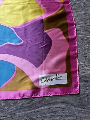 Alberto Vintage Silk Scarf Abstract Purple Pink 34 Inch Square Hand Rolled Edges • $16.99