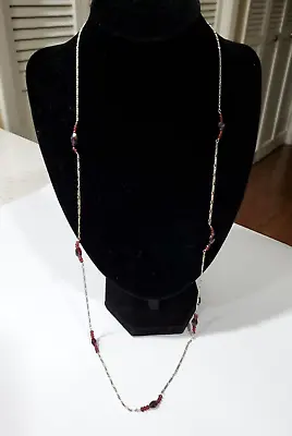 Stylish Signed J. Jill Sterling Silver 925 Garnet Beads Long Necklace- 34  • $29.58