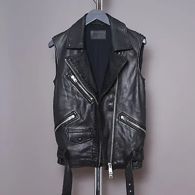 ALL SAINTS Sleeveless Leather Jacket XS Mens BLACK Biker Vicious EXTRA SMALL • $295.94