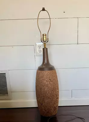 Vintage Mid Century Modern Cork & Dark Wood Table Lamp Retro Danish MCM Wooden • $109