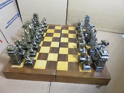 Bronze And Silver Finish Viking Warriors Chessmen Set Chess Pieces 1 IS BROKE • $100