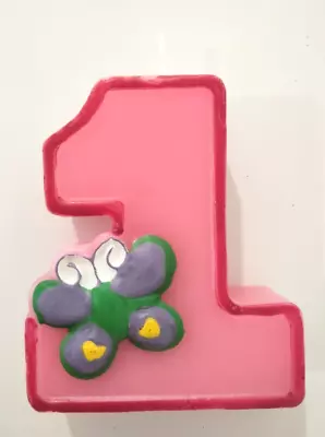 Number 1 Shape Pink 1st Birthday Cake Candle Purple Butterfly Decoration • $2.95