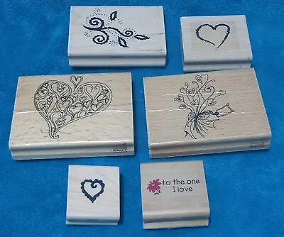6x Wood Mounted Rubber Stamps Dawn Bibby - Hearts LOVE Valentines Heart Bouquet • £4.99