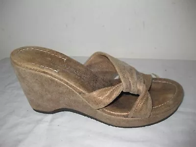  DONALD J. PLINER VIVI Gold Leather Distressed Slide Wedge Sandals Shoes Sz 6.5M • $29.99