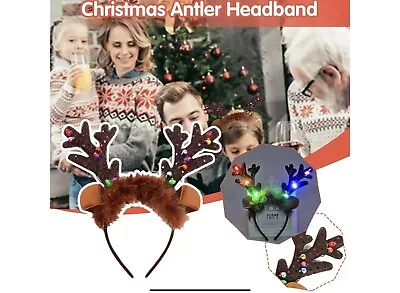 £6.99 • Buy Christmas Headbands LED Light Up Flashing Glow Reindeer Antler Costume Headband
