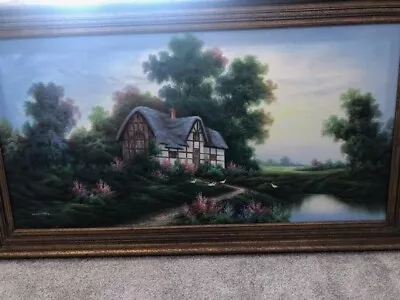 Oil Painting Thatched Roof Cottage Countryside Signed Marten • $899