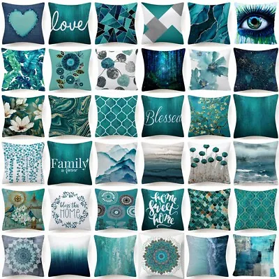 18x18  Cushion COVER Teal Blue White Two Sided Decorative Throw Pillow Case Sofa • $6.86