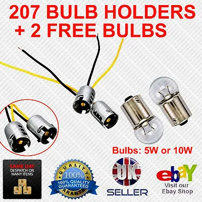 207 Straight Bayonet BA15s 12 Volt Car Bulb Holders + 2 Free Bulbs (5W Or 10W) • £5.95