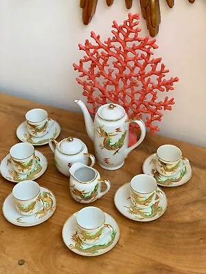 Japanese Moriage Immortals Dragon Porcelain Coffee Set Lithophane Geishas • £80
