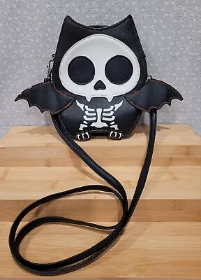 Sleepyville Critters Skeleton Halloween Bat Black Crossbody Bag Mini Purse 7  • $39.99