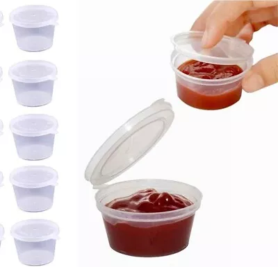 Sauce Pots 1oz2oz4oz With Hinged Lids Round Clear  Plastic Containers Deli Pot • £8.29