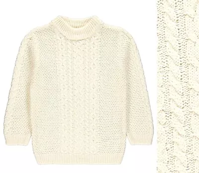 Boys Baby Jumper GEORGE Cable Knitted Cream Winter Thick Warm High Neck Sweater  • £7.95