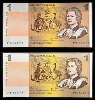 1982 Australia Uncirculated Johnston/Stone $1 Dollar Consecutive Banknotes - 90 • $0.99