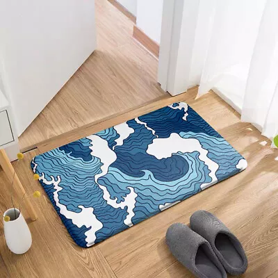 Printed Japanese Wave Ukiyoe Carpet Modern Living Room Waterproof Door Mat • £6.23