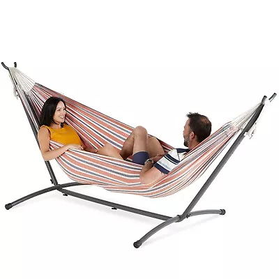 2 Person Hammock With Stand -  Orange Striped Double Hammock & Frame - VonHaus • £69.99