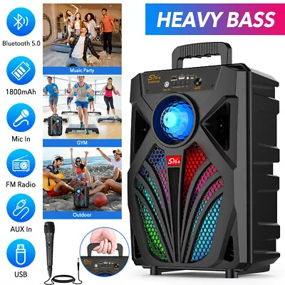 8  Heavy Bass TWS FM Wireless Bluetooth Speaker Speaker Stereo Subwoofer W/ Mic • £22.99