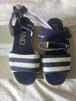 £20 • Buy Brand New. Womens River Island Blue Stripe Espadrille Flatform Sandals Size 3