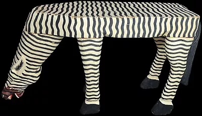 VTG Carved Wood Folk Art Zebra Bench Table Plant Stand 24 L 13.5 H • $189.99