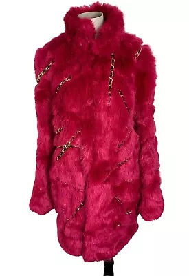 H&M X MOSCHINO Jeremy Scott Pink Faux Fur Coat With Chain  Sold Out Size XS • $300