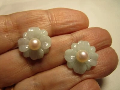 $147.98 • Buy AMAZING VTG 14K GOLD AAA AKOYA PEARLS & JADE JACKETS 16.5mm STUD 2 In 1 EARRINGS