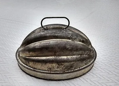 Antique Steamed Pudding Bread Mold Tin Metal 1.5 Qt Melon Shape 2 Pc Primitive • $19.65