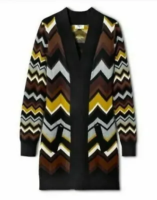 MISSONI For Target Open Cardigan Sweater Top Zig Zag Chevron Brown Gray Size L • $28.99