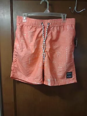 Maui And Sons Swim Trunks Pool Shorts Small Coral Tribal Ethnic Hieroglyphic • $14.99