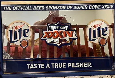 VTG Super Bowl 34 Miller Lite Framed Mirror Beer Sign 32X21 NFL Rams Titans 2000 • $60