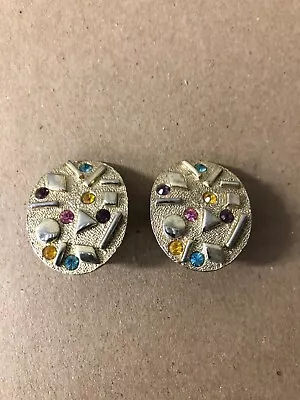 Vintage Sarah Coventry YGT Sultana Multi Color Rhinestone Oval Clip On Earrings • $13