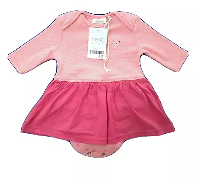 NEXT Baby Girl Dress Bodysuit First Size Newborn Outfit Pink Dog Dressbody • £7.95