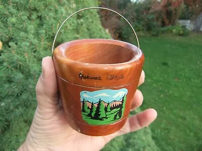 Vntg Yakima Wash Souvenir Cedar Wooden Mini Bucket With Wire Bail • $5