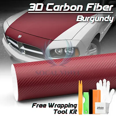 3D Carbon Fiber Texture Matte Burgundy Vinyl Car Wrap Sticker Decal Film Sheet • $7.95