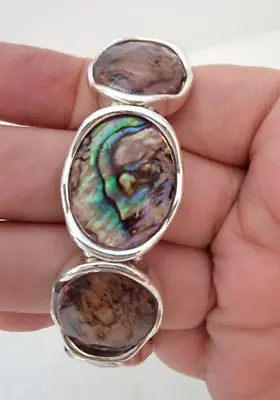 Abalone Natural Shell Oval Sliver Tone Panels Stretch Bracelet 6.75  • $8.99