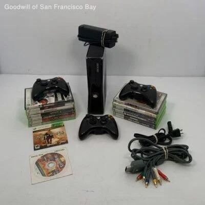 $57 • Buy Microsoft Xbox 360S Black XBOX 360 SLIM 250HDD Video Game Console System Bundle