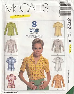 McCall's 8722 Pattern 8 GREAT LOOKS ~ SHIRTS BLOUSES TOPS ~ Misses Size 8-10-12 • $5.99