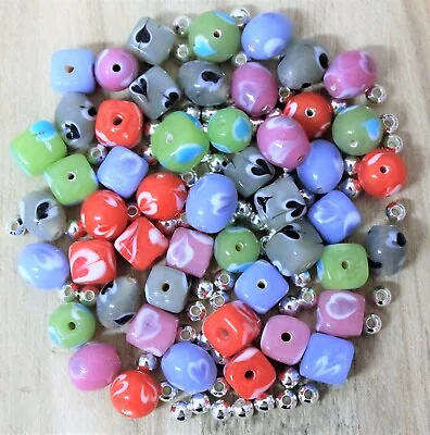 £3.85 • Buy 100g Handmade Indian Glass Beads Mix Heart Spots Pattern 