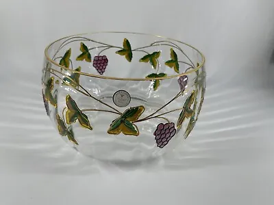 Crystal Venetian Fruit Bowl 22K Gold Trim Hand Painted Cloisonné Style Romania • $44.95