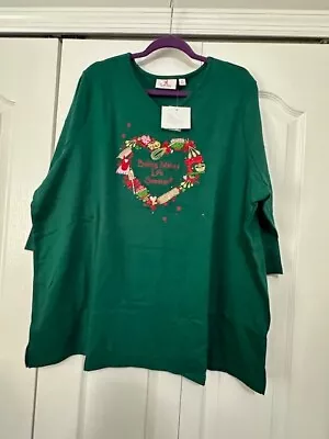 Quacker Factory Womens 3X Green Embellished Baking Makes Life Sweeter 3/4 Sleeve • $29.99