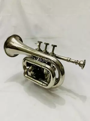 Brass Polished Bugle Instrument Pocket Trumpet With 3 Valve Vintage Flugel Horn/ • $69.45