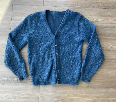 1960s 60s Blue Mohair Fuzzy Cardigan S Small  • $200