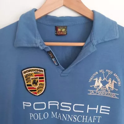 La Martina Porsche Polo Shirt Size L Vintage Adult Blue Short Sleeve Argentina 3 • $37.29